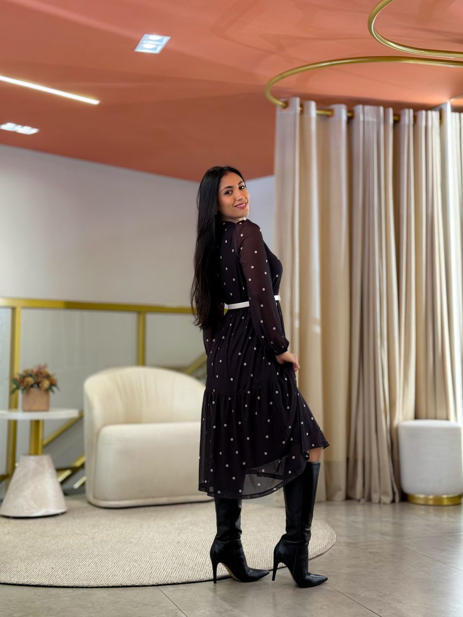 Vestido Maia Poá Preto E Branco