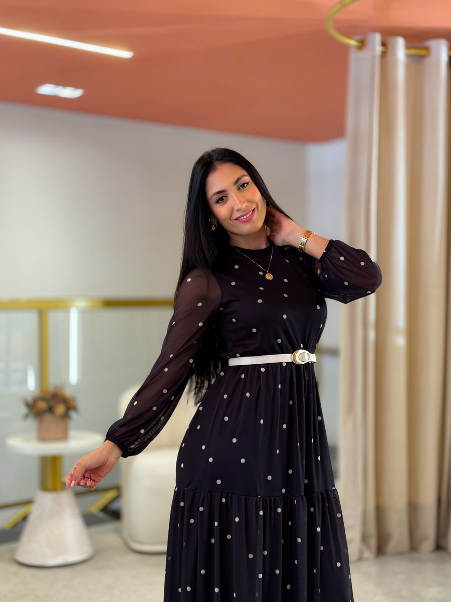 Vestido Maia Poá Preto E Branco