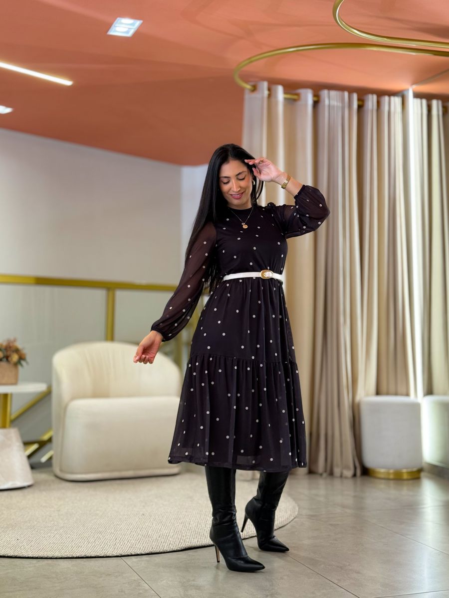 Vestido Maia Poá Preto E Branco