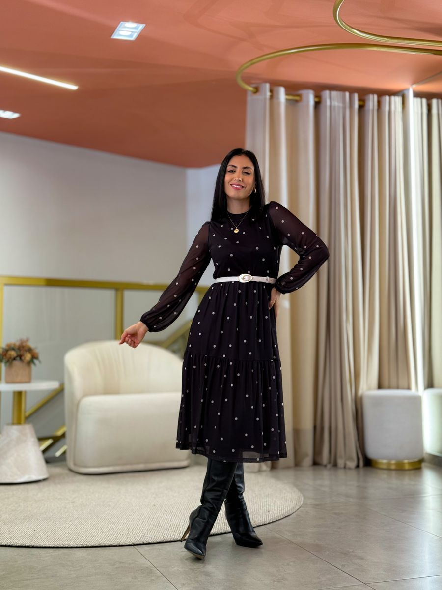 Vestido Maia Poá Preto E Branco