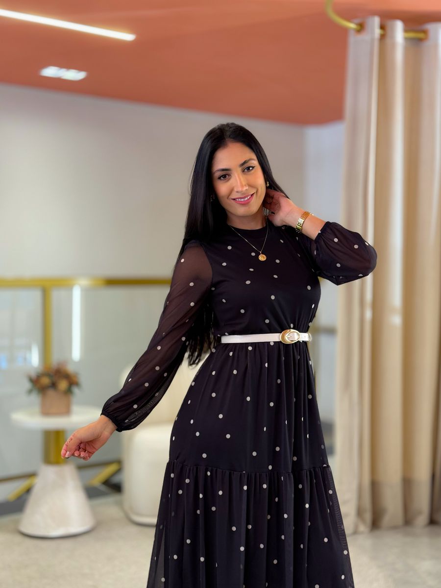 Vestido Maia Poá Preto E Branco