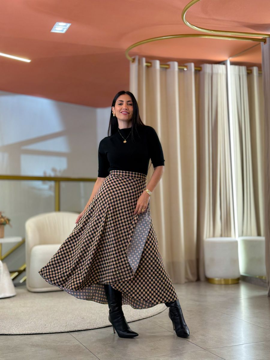 Saia Cristal Preto E Caramelo