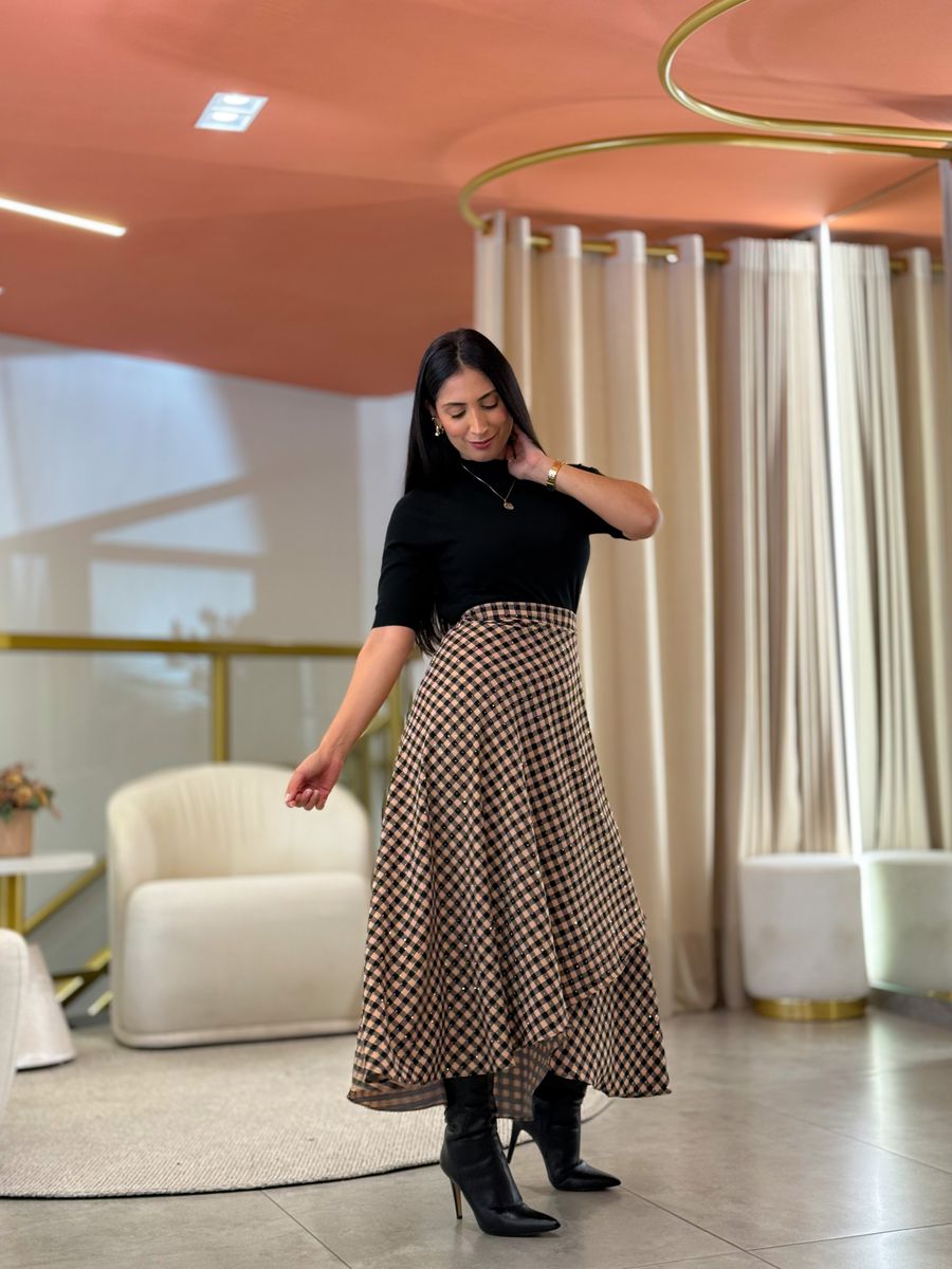 Saia Cristal Preto E Caramelo