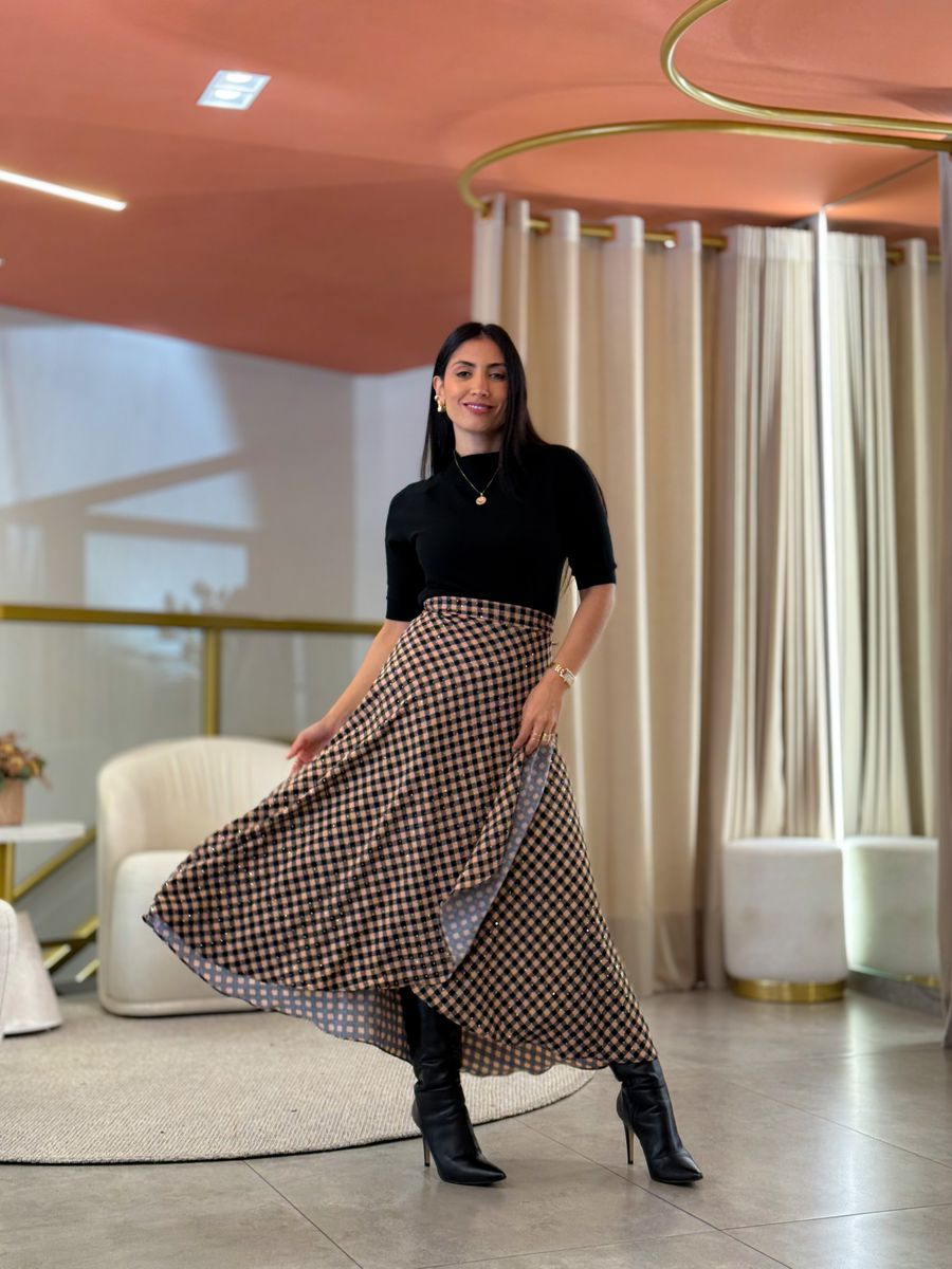 Saia Cristal Preto E Caramelo