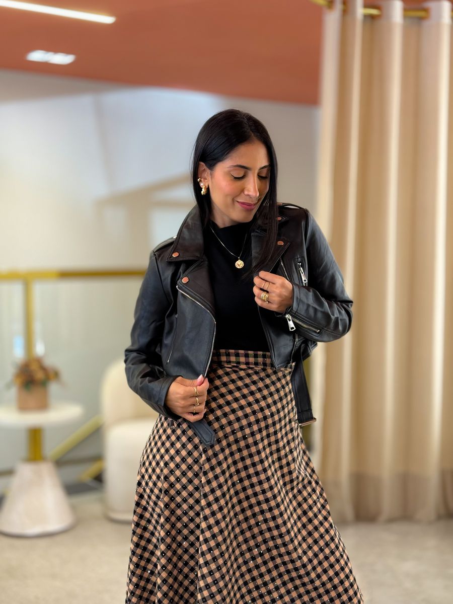 Saia Cristal Preto E Caramelo