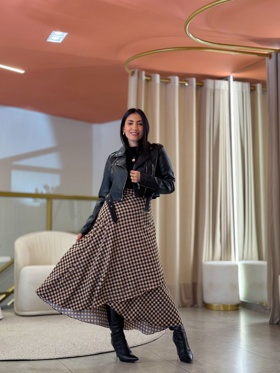 Saia Cristal Preto E Caramelo