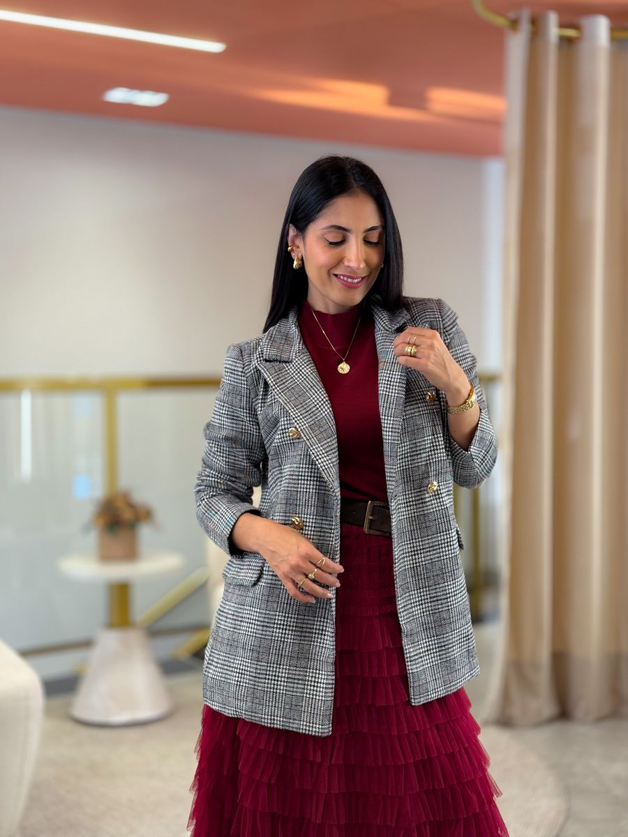 Blazer Rebeca Xadrez Preto