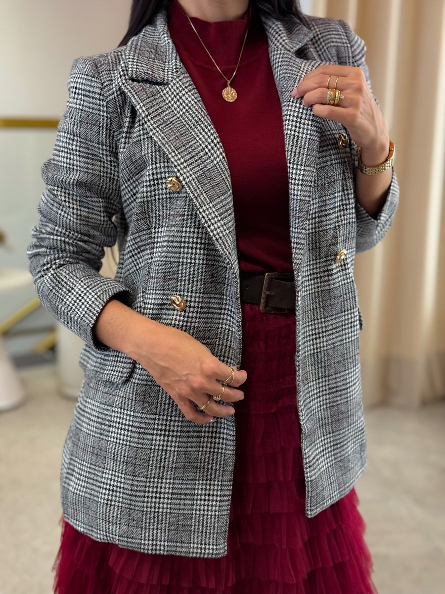 Blazer Rebeca Xadrez Preto