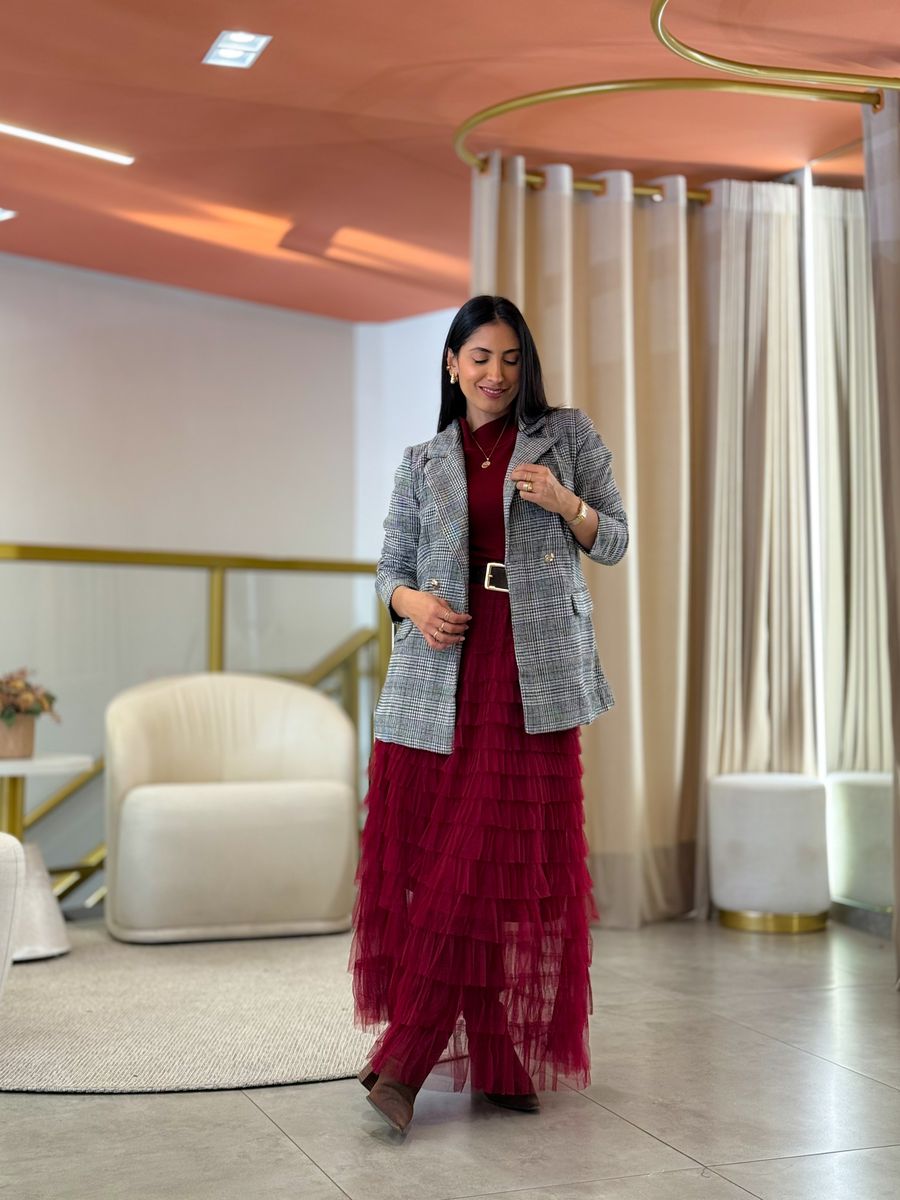 Blazer Rebeca Xadrez Preto