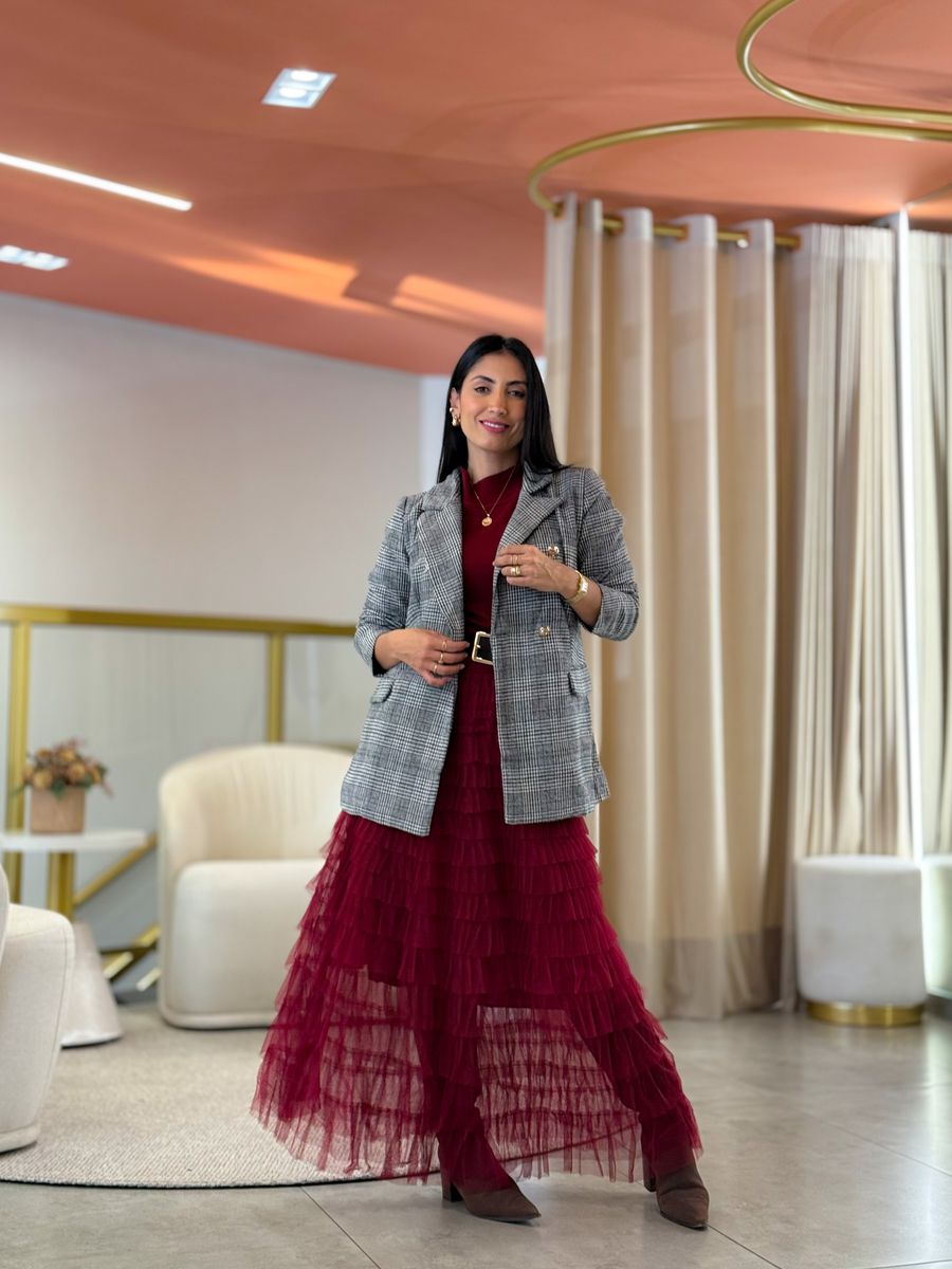 Blazer Rebeca Xadrez Preto