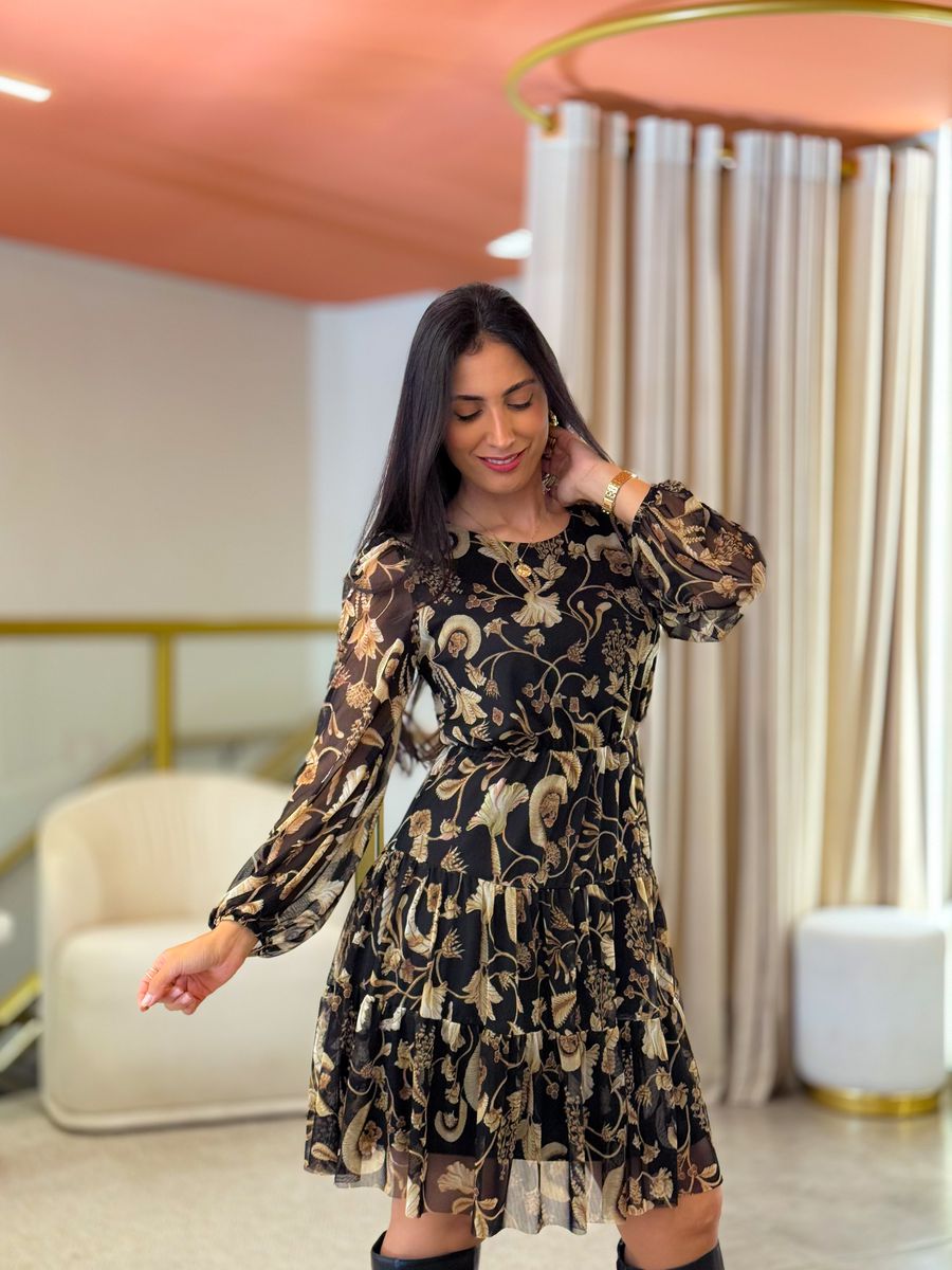 Vestido Bianca Preto Floral