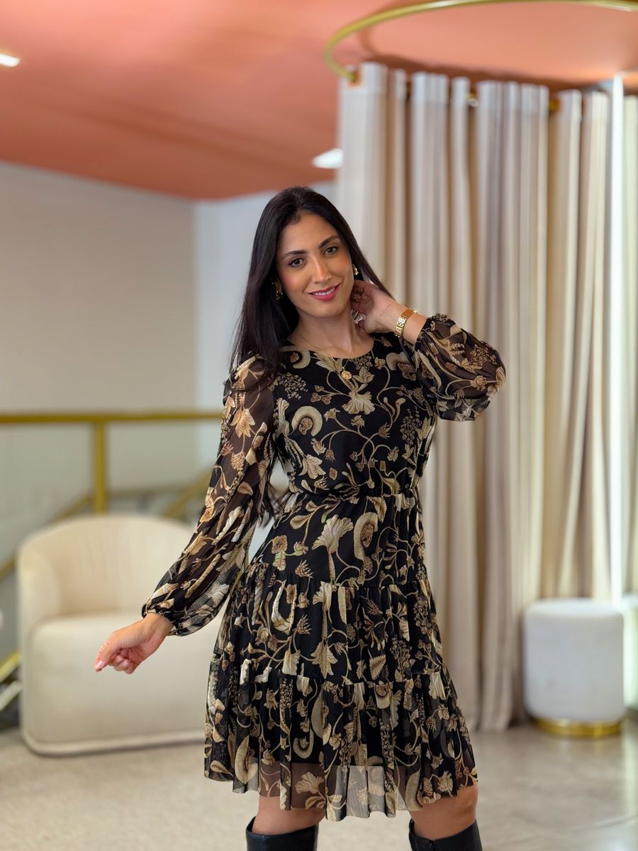 Vestido Bianca Preto Floral