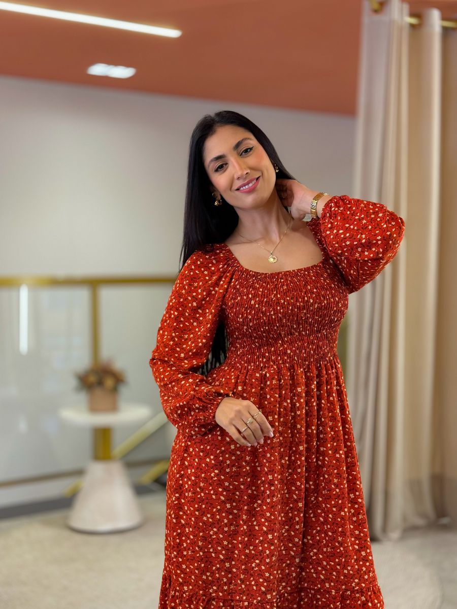 Vestido Bia Terracota Floral