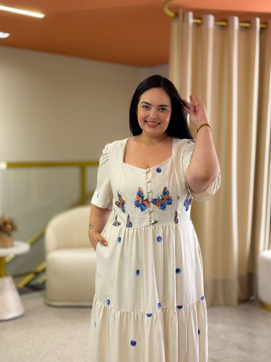 Vestido Sofia Plus Cru Linho