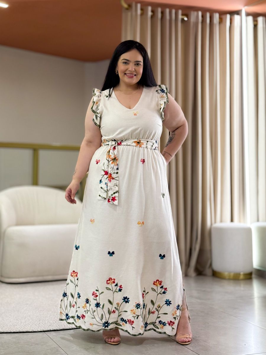 Vestido Plus Tayla Cru Linho