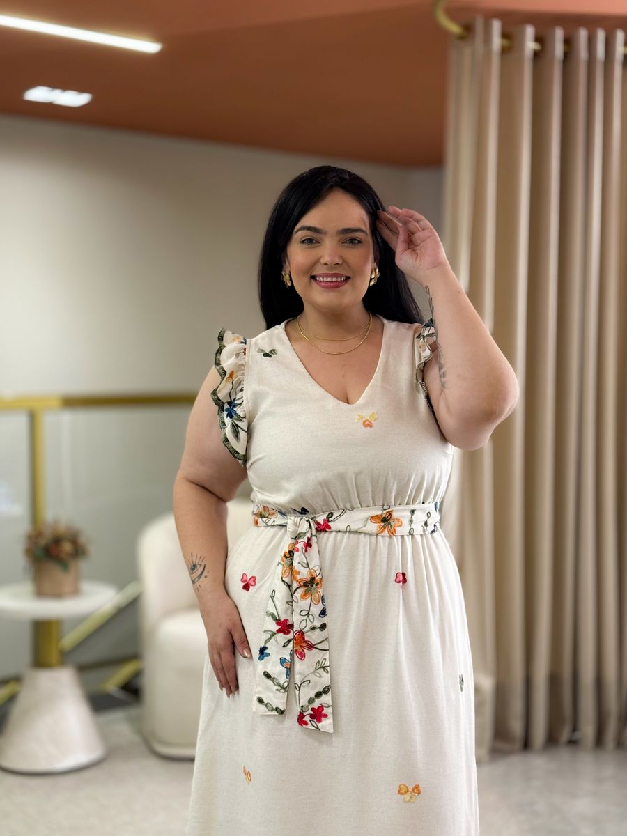 Vestido Plus Tayla Cru Linho