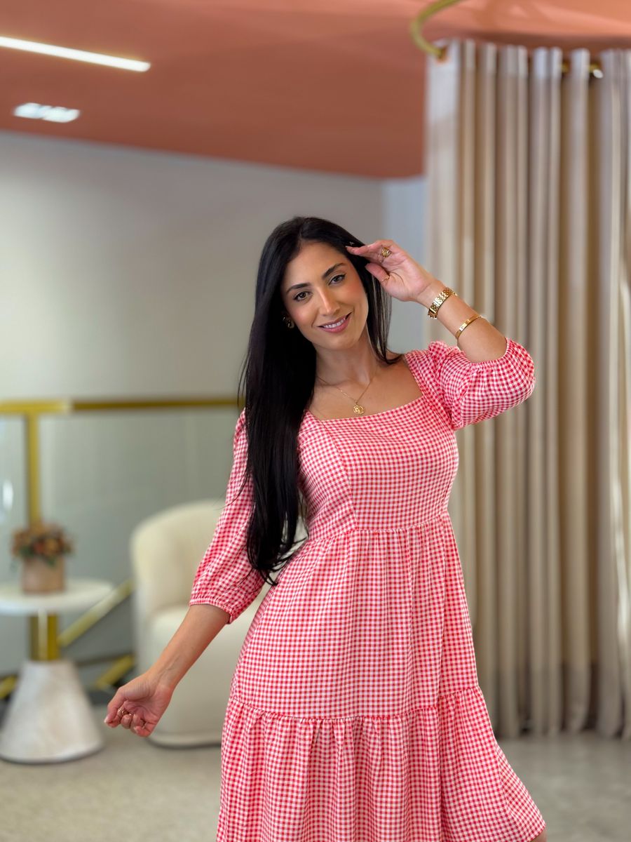 Vestido Marina Xadrez Vermelho Xadrez