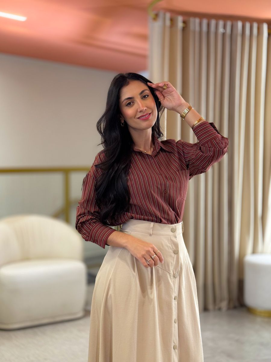 Camisa Cleo Marsala E Marrom
