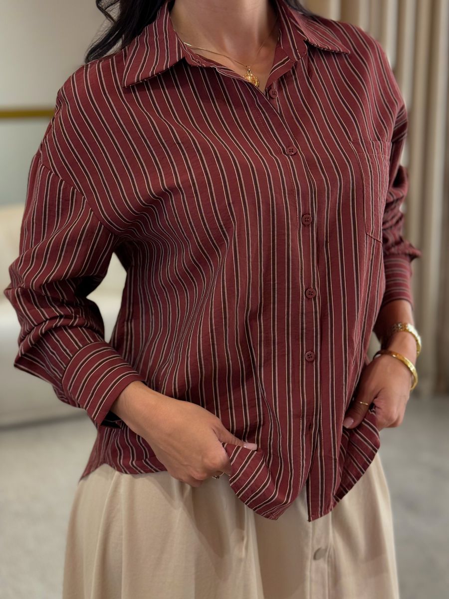 Camisa Cleo Marsala E Marrom