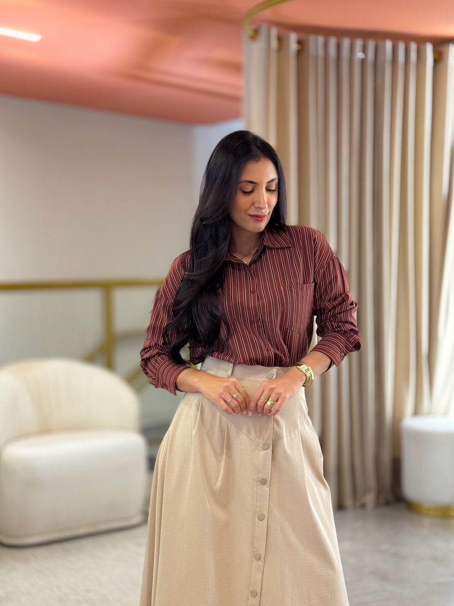 Camisa Cleo Marsala E Marrom