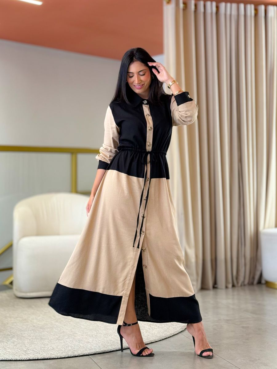 Vestido Margo Preto E Nude