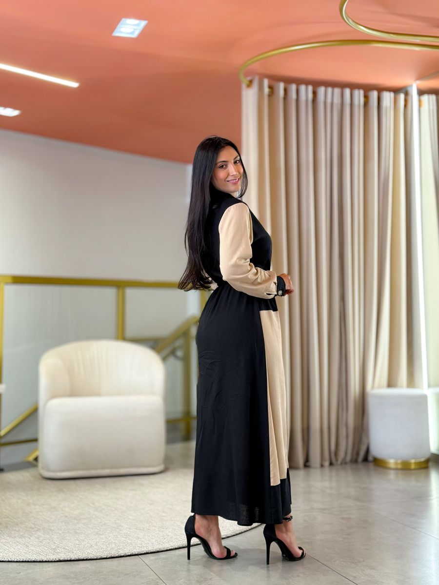 Vestido Margo Preto E Nude