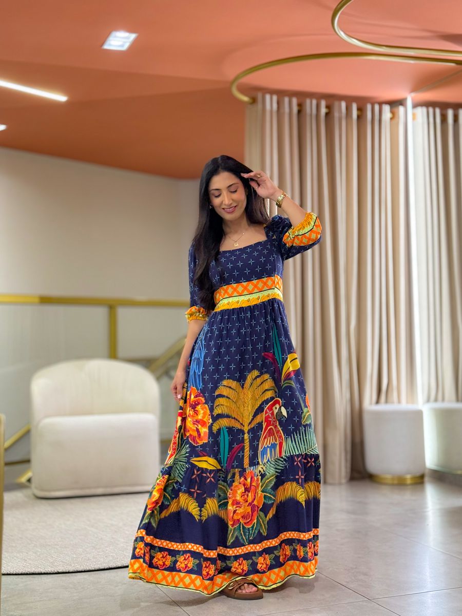 Vestido Clarice Azul Marinho Coqueiro