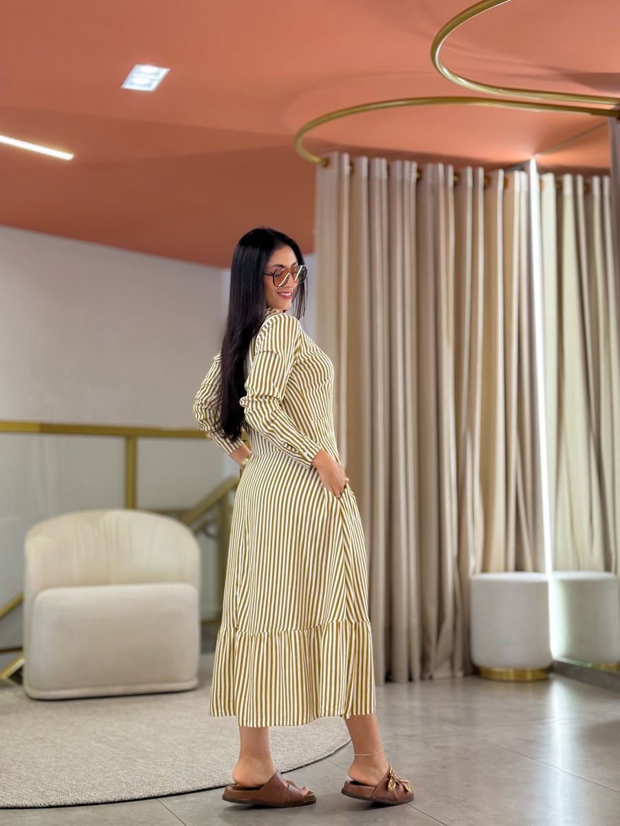 Vestido Aurora Mostarda E Branco