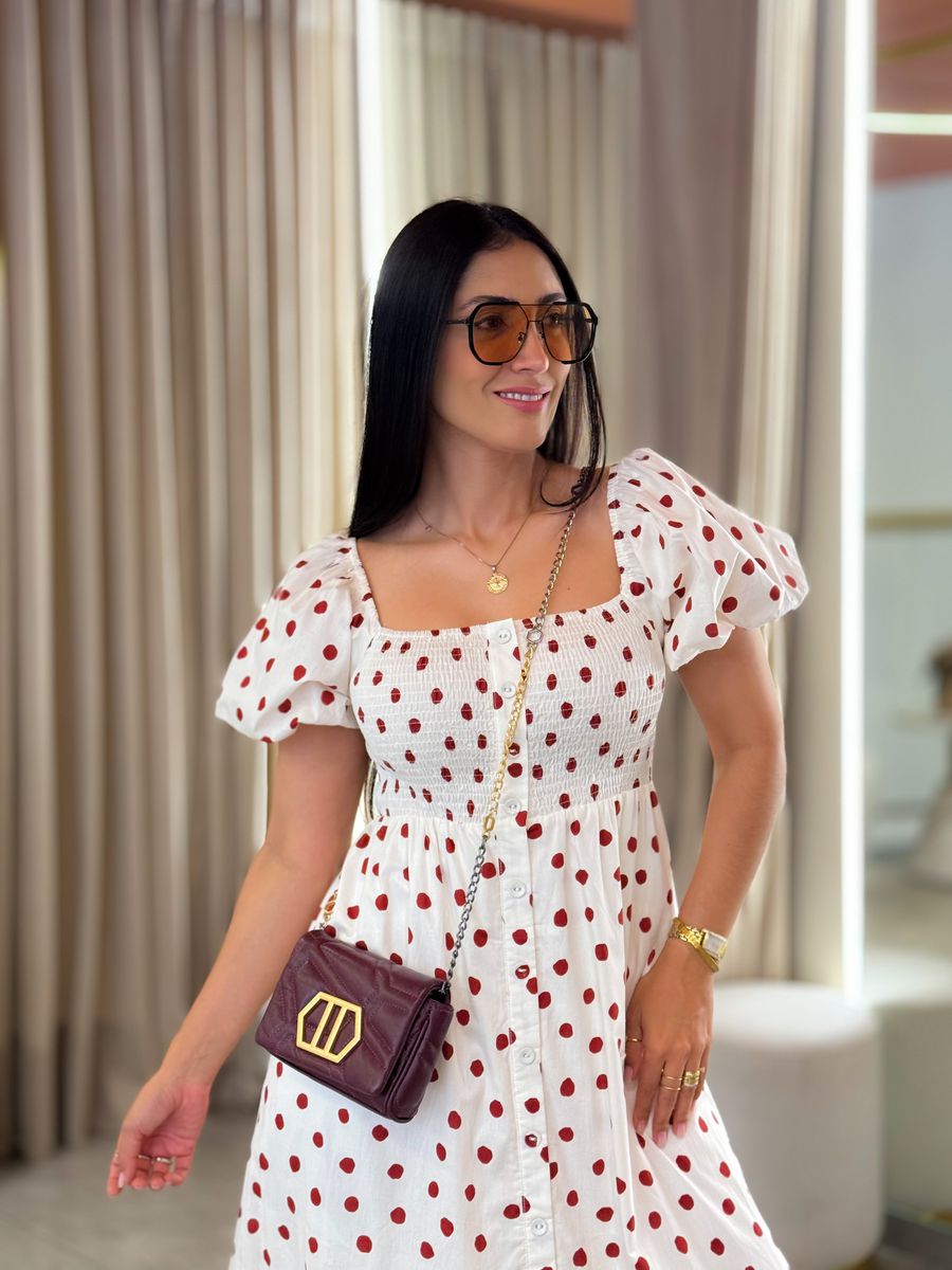 Vestido Emma Creme E Vermelho Poá