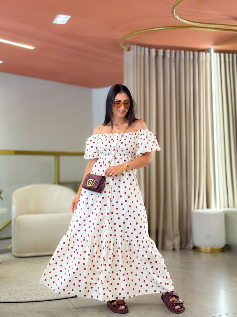 Vestido Emma Creme E Vermelho Poá