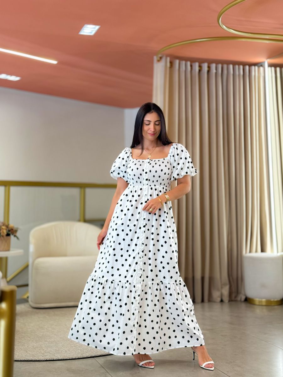 Vestido Emma Branco E Preto Poá