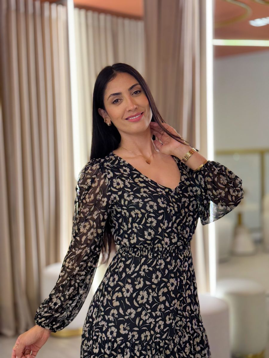 Vestido Valencia Preto Floral