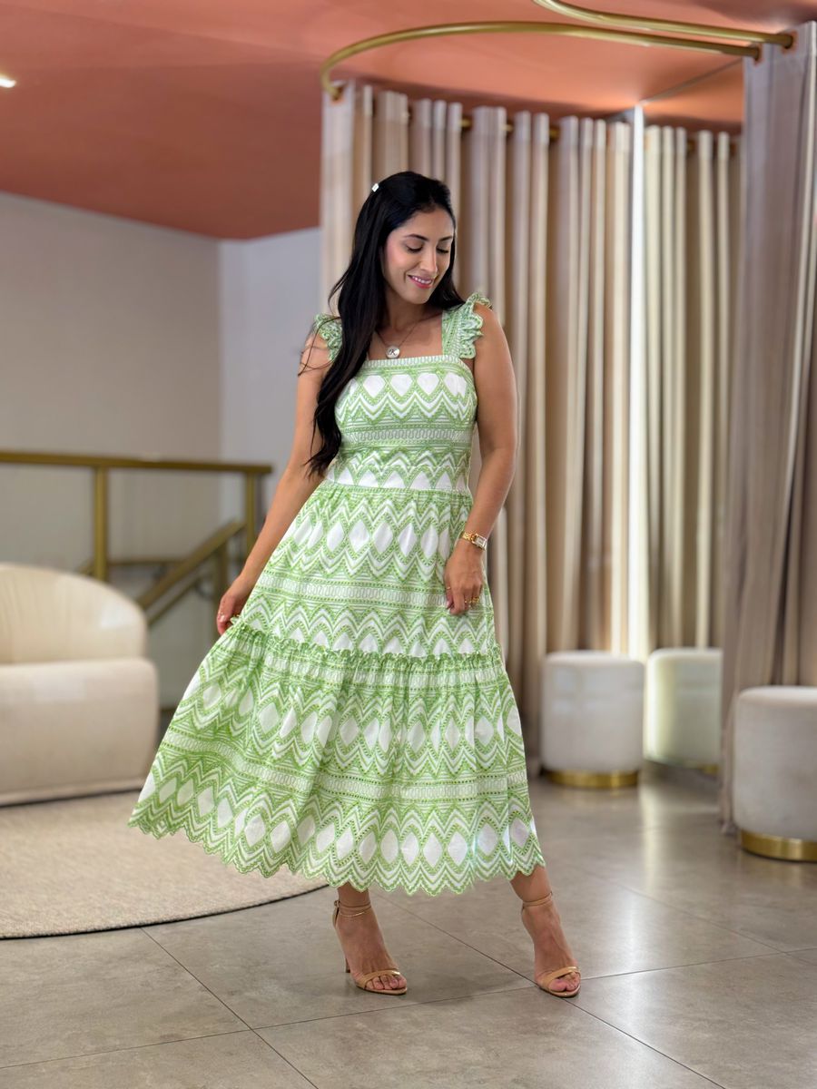 Vestido Mari Verde E Branco