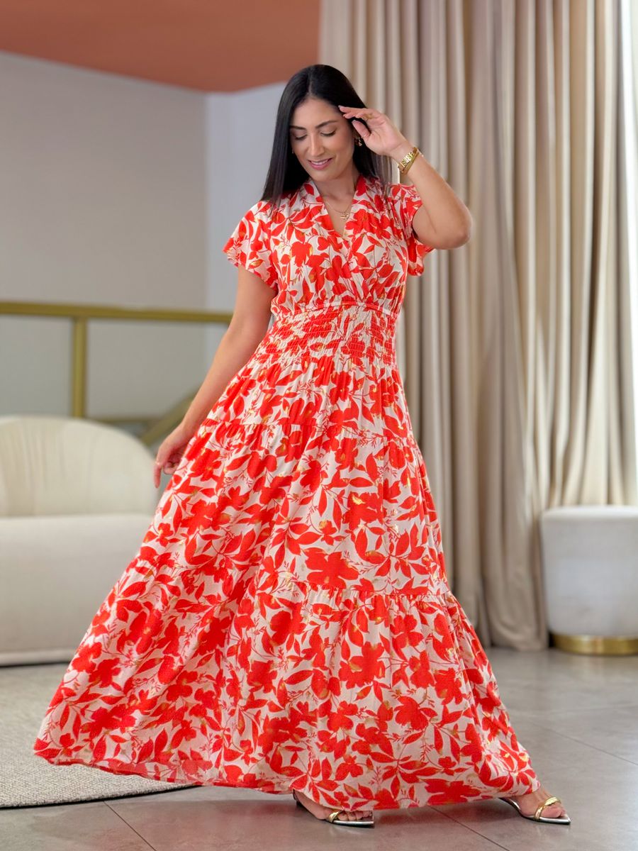 Vestido Emily Branco E Vermelho