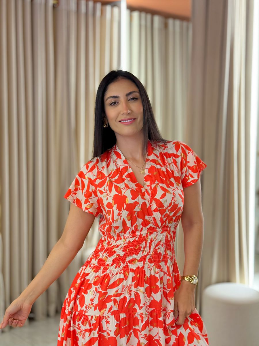 Vestido Emily Branco E Vermelho