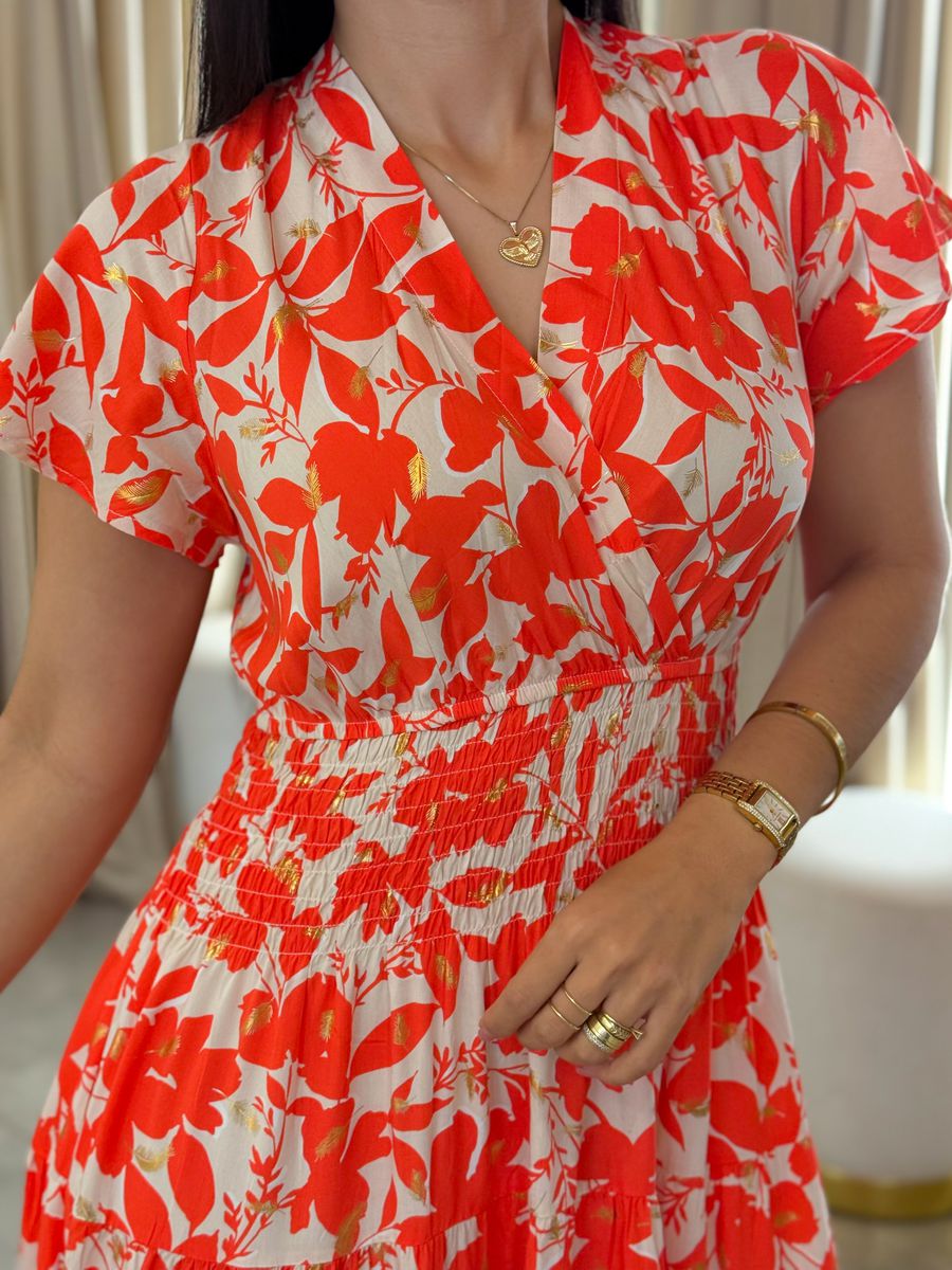 Vestido Emily Branco E Vermelho