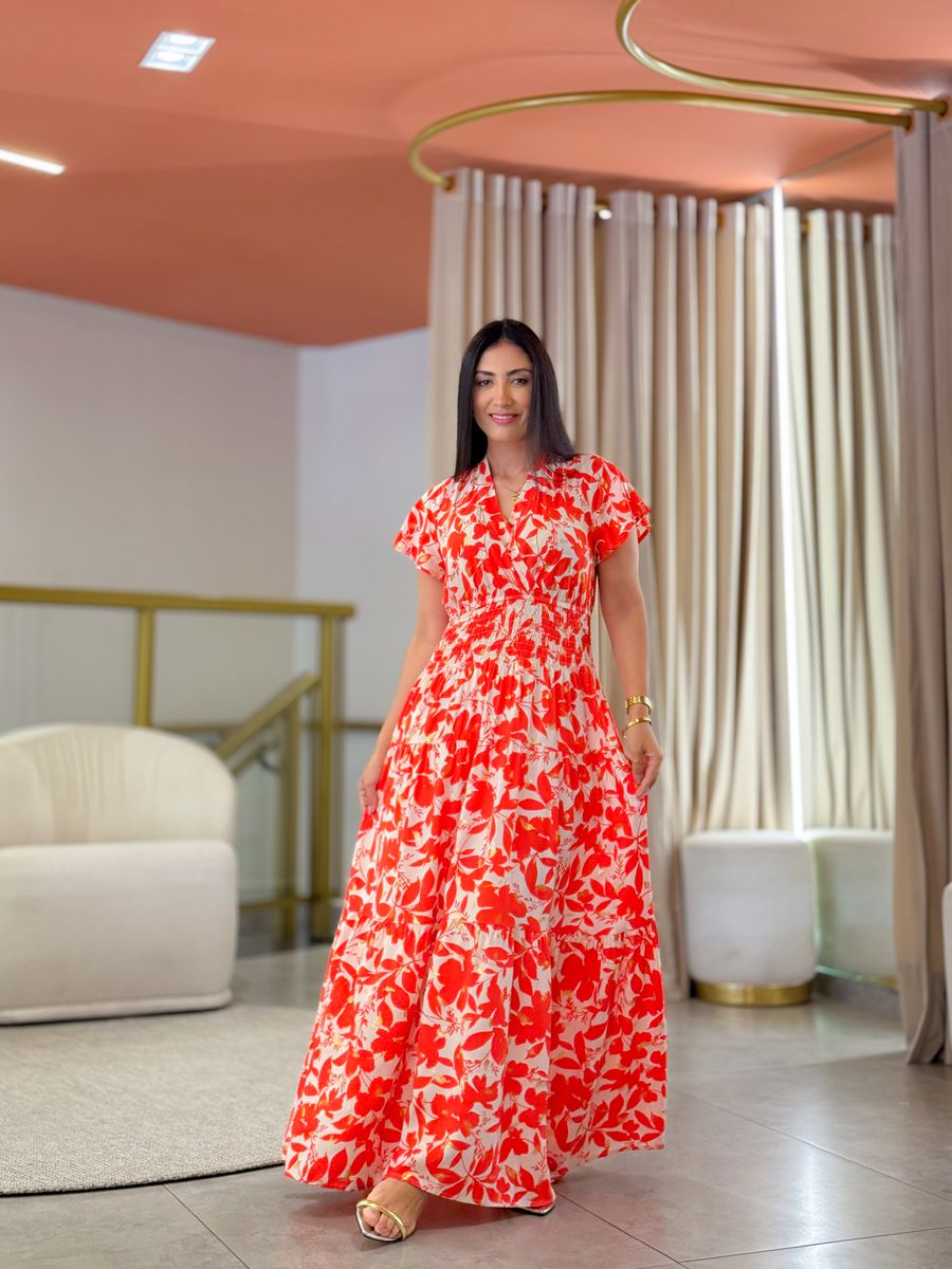 Vestido Emily Branco E Vermelho