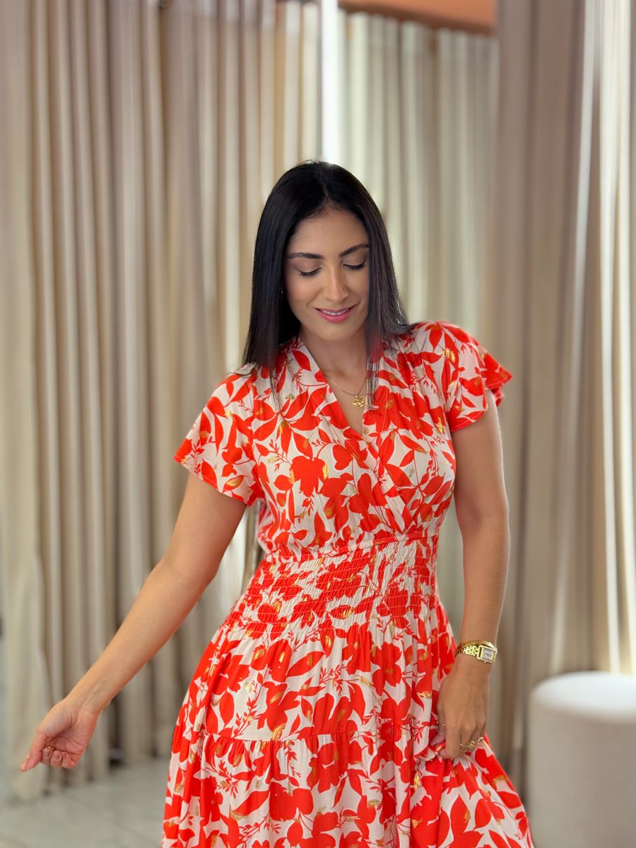 Vestido Emily Branco E Vermelho