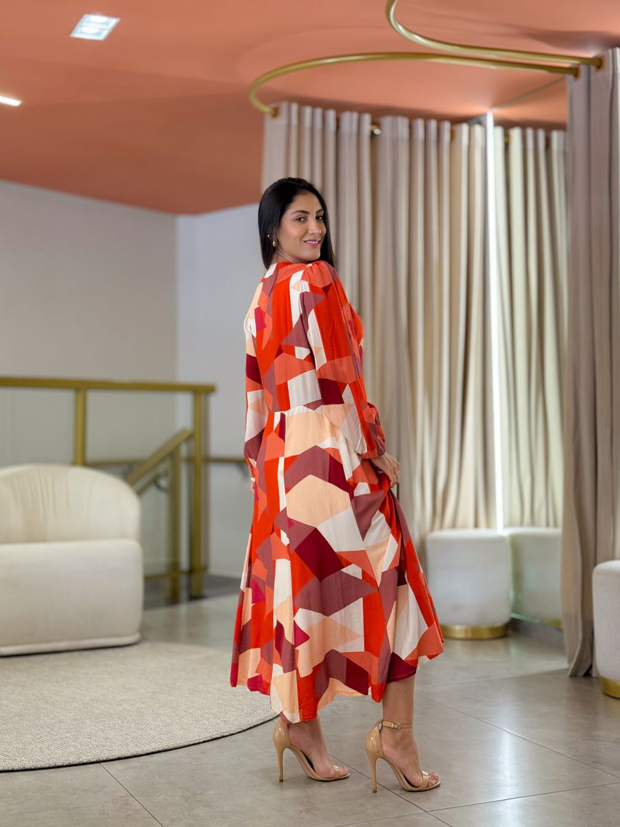 Vestido Noemi Vermelho E Terracota