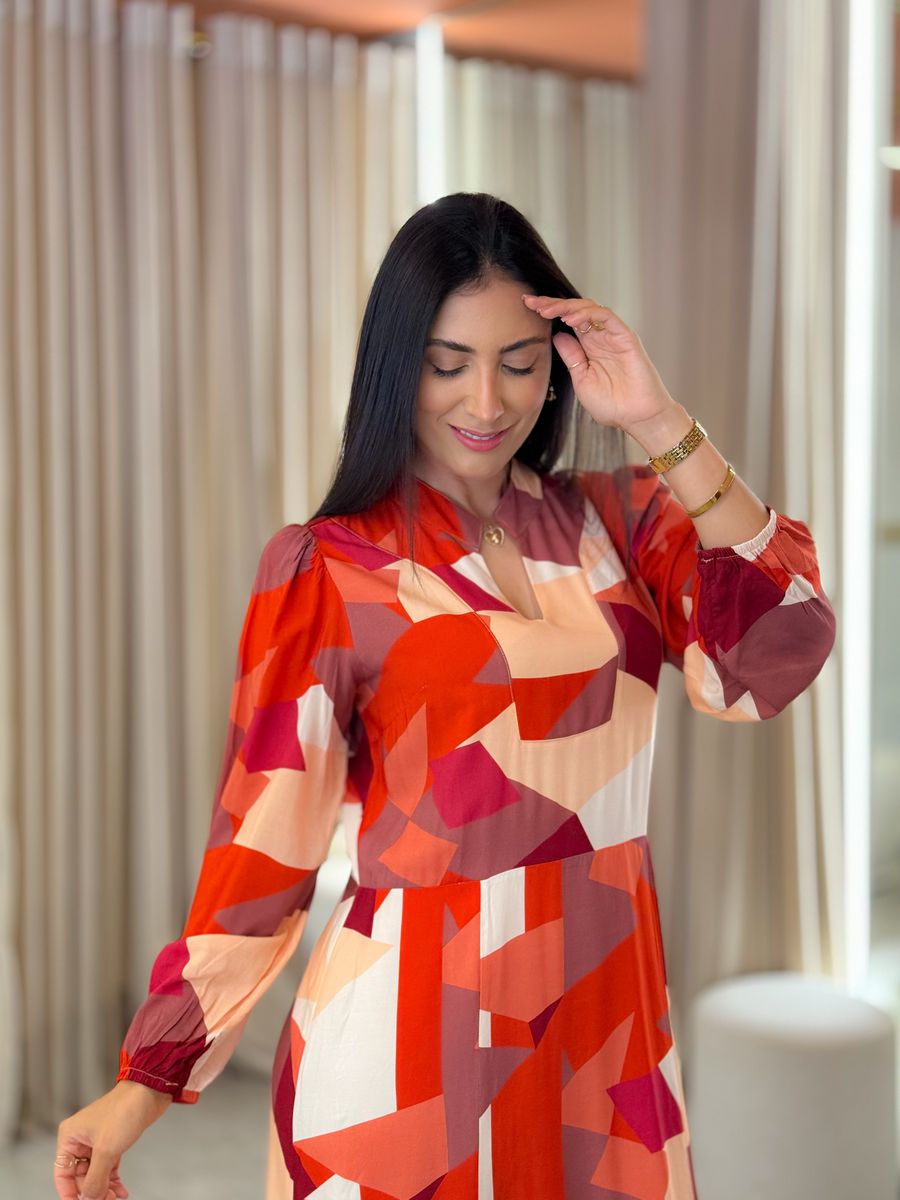 Vestido Noemi Vermelho E Terracota