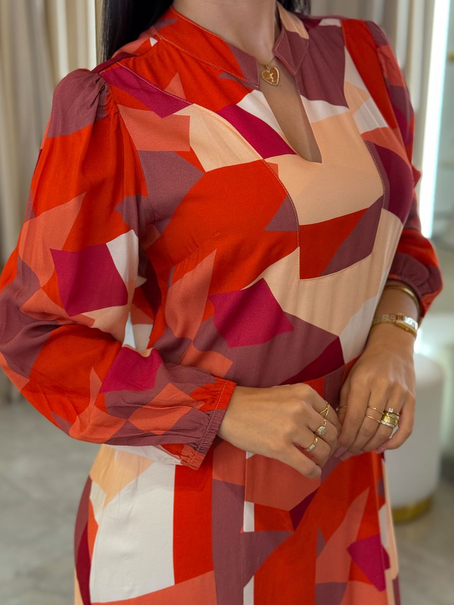 Vestido Noemi Vermelho E Terracota