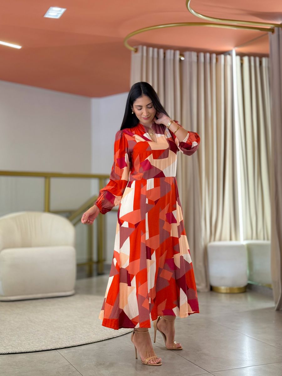 Vestido Noemi Vermelho E Terracota