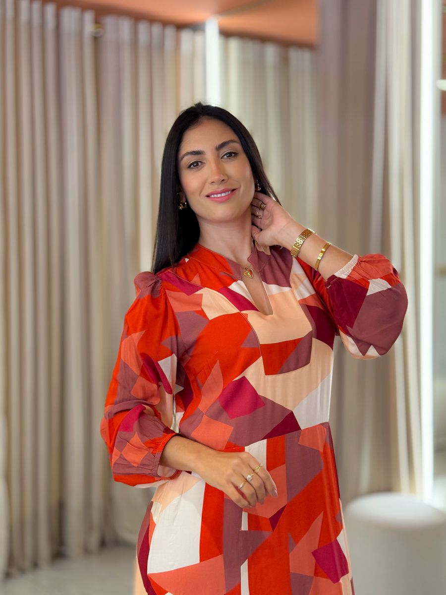 Vestido Noemi Vermelho E Terracota