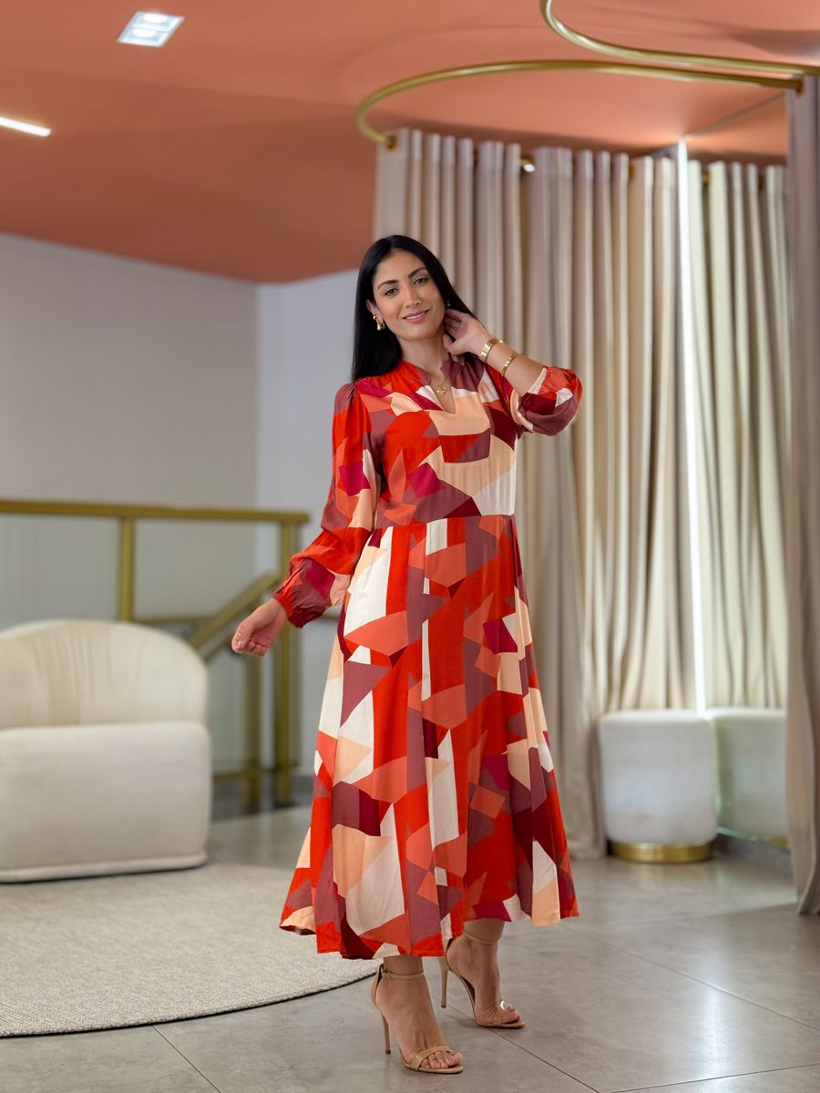 Vestido Noemi Vermelho E Terracota