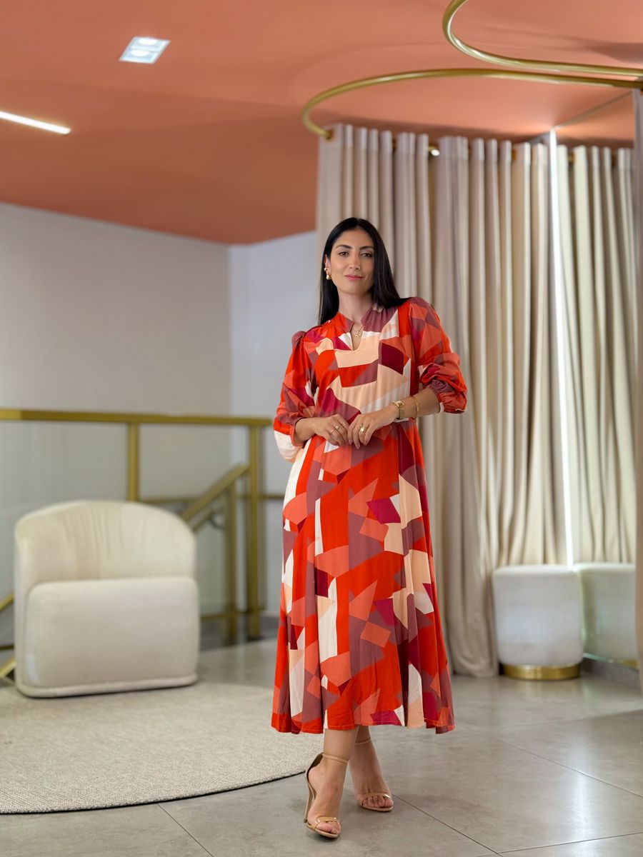 Vestido Noemi Vermelho E Terracota