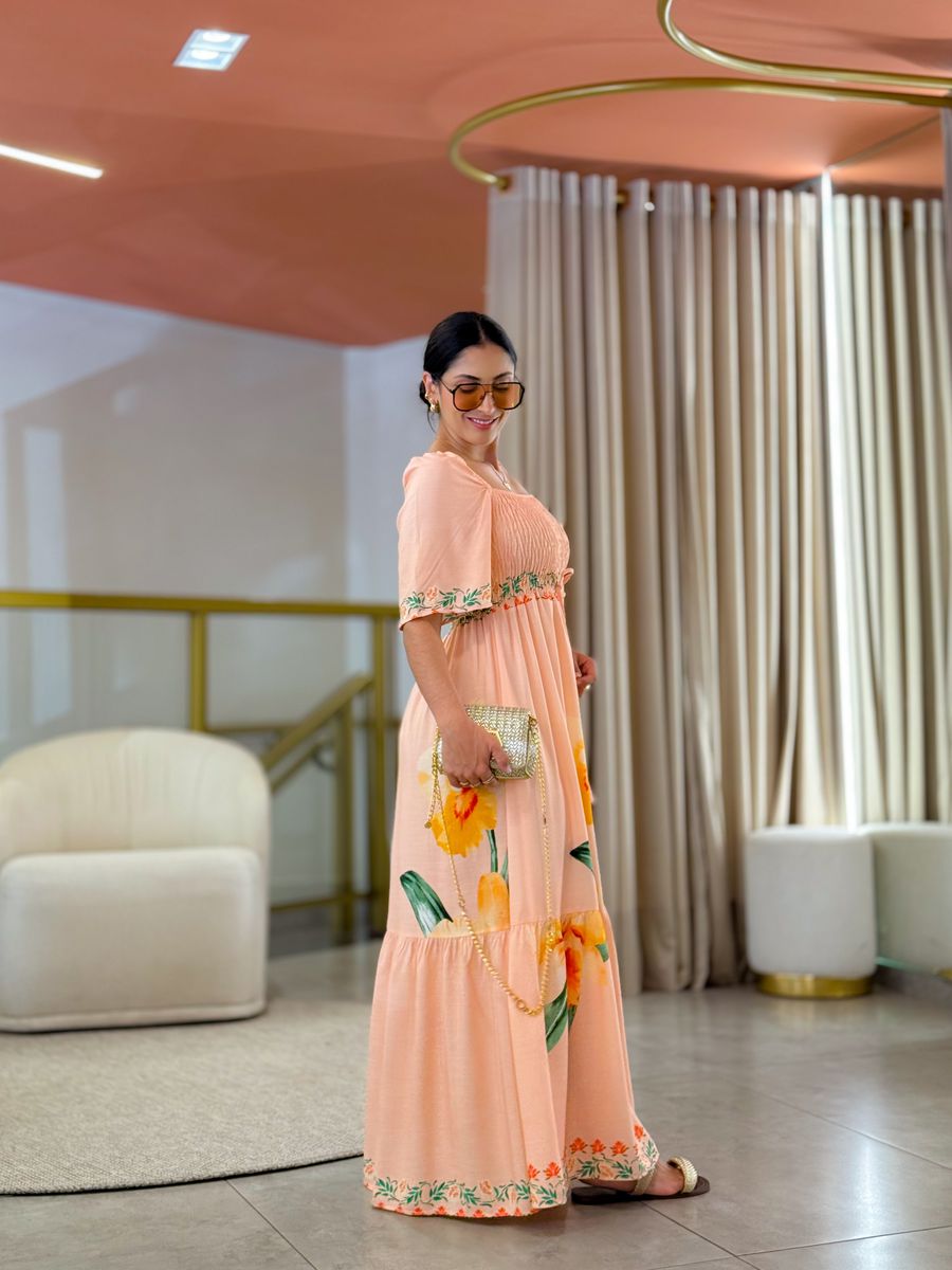 Vestido Paloma Salmão Floral 
