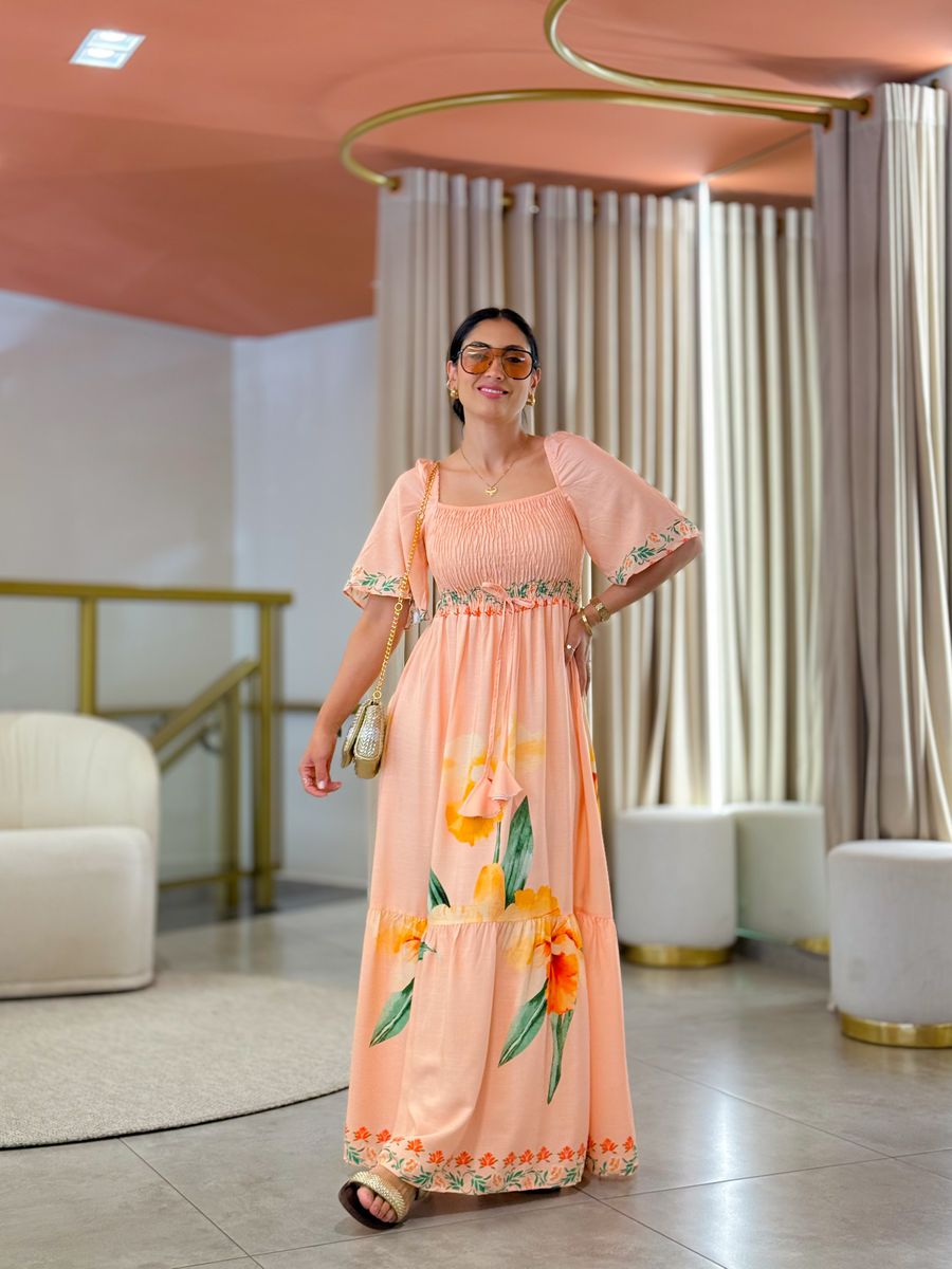 Vestido Paloma Salmão Floral 