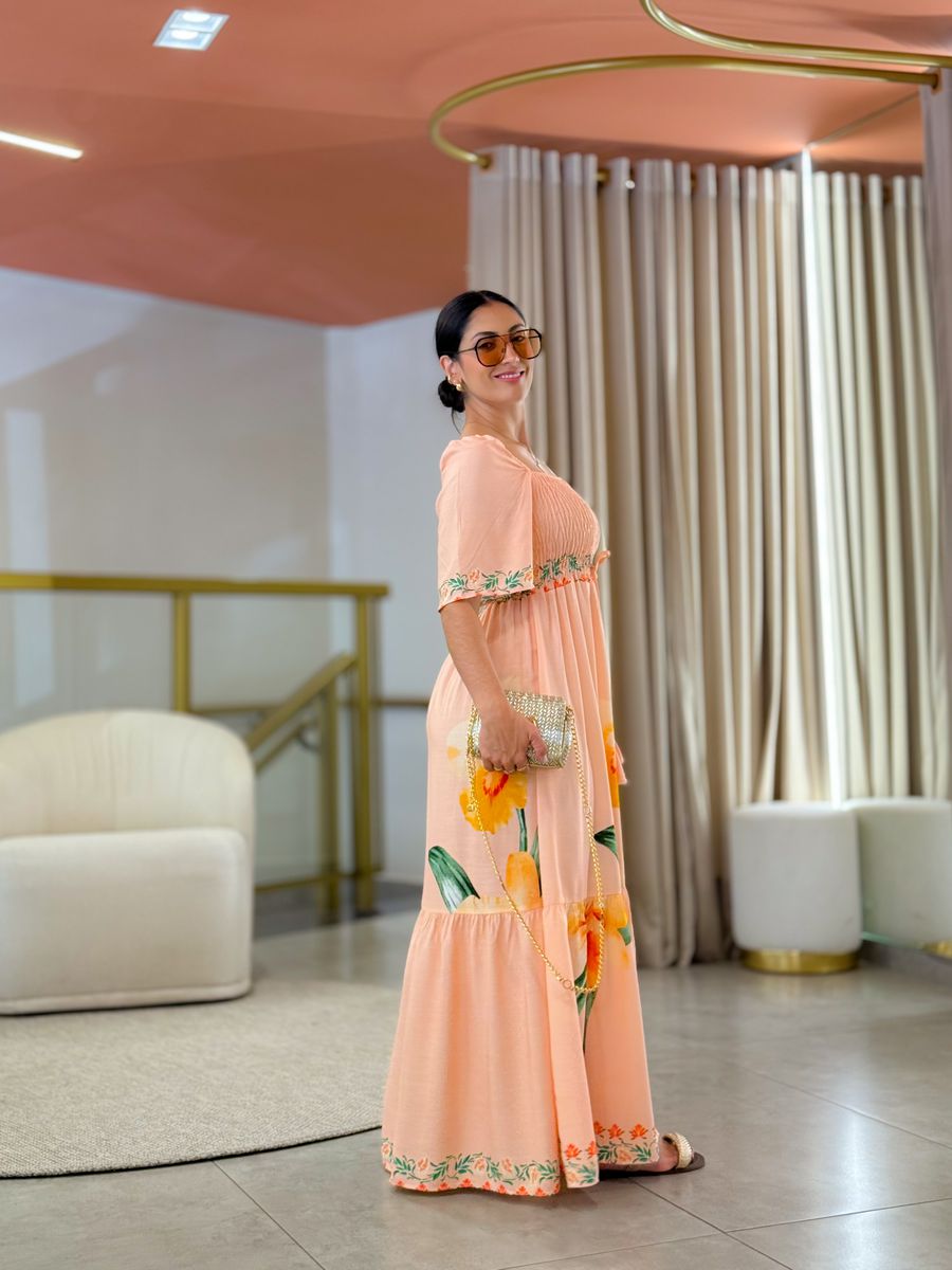 Vestido Paloma Salmão Floral 