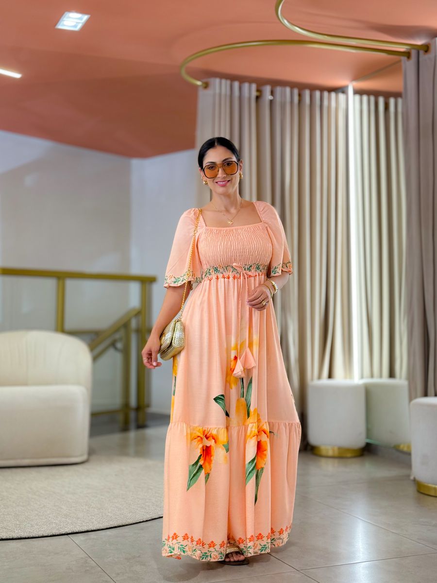 Vestido Paloma Salmão Floral 