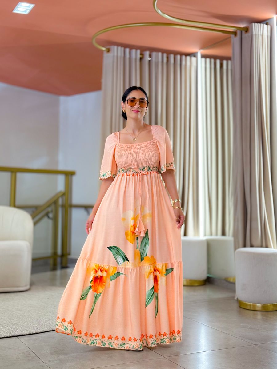 Vestido Paloma Salmão Floral 